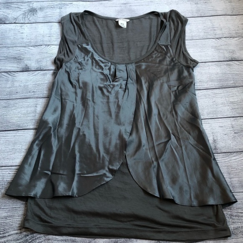 Club Monaco Mixed Media Layered Top Gunmetal Small